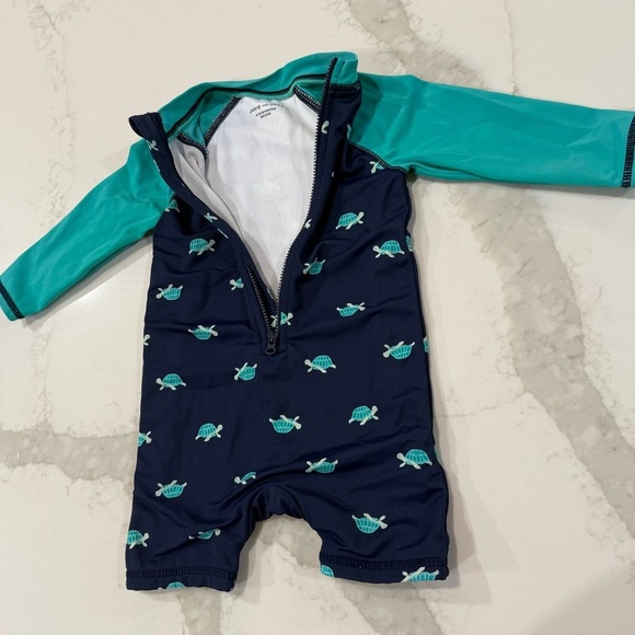 Janie and Jack Turtle Rashgaurd Swimsuit Baby Size 12 to 18 Months Navy/Teal - Picture 5 of 7